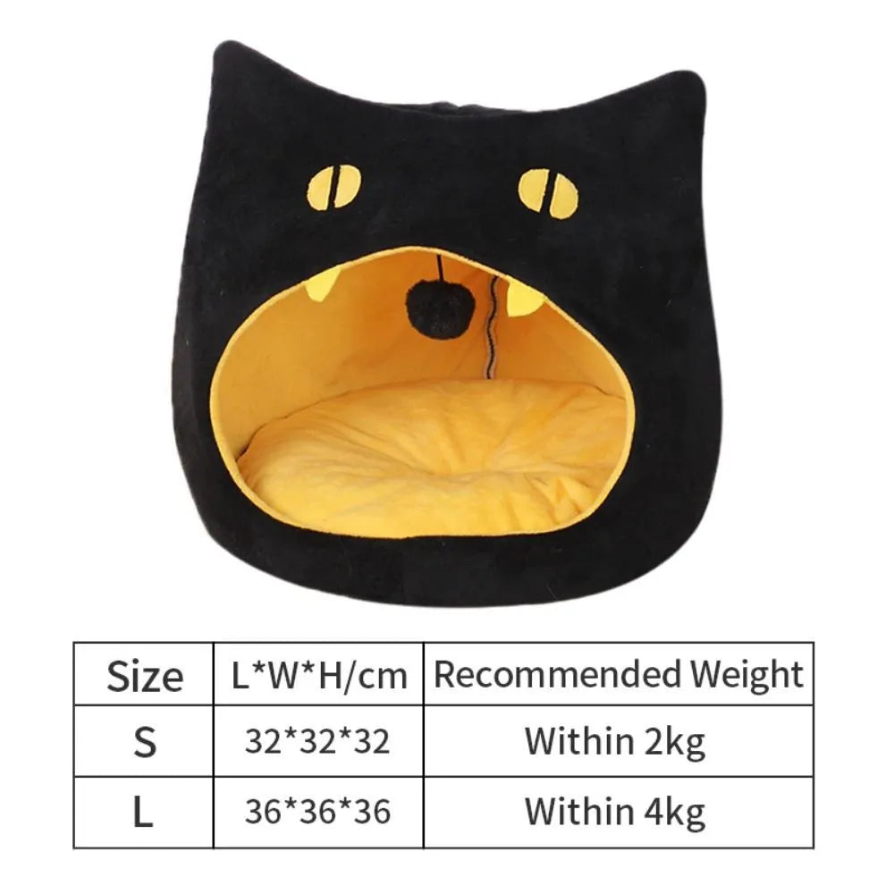 Grey cat shape pet bed with enclosed design and soft plush material