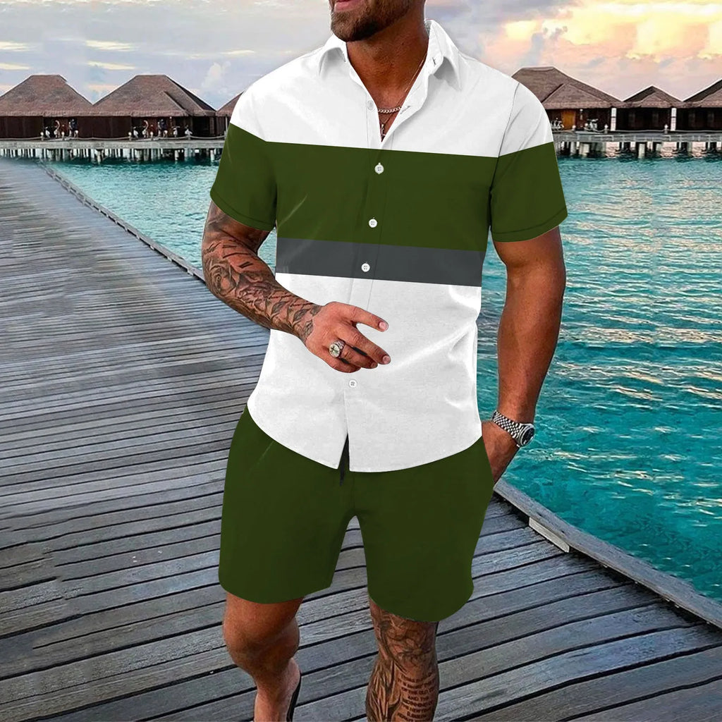 Men's summer cardigan lapels shirt outfit with colour-matching pattern in ZC-7801 style, polyester fabric, multiple sizes available