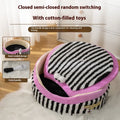 Striped pet kennel three-piece set showing sofa nest, big mouth nest and teacup nest with super soft fabric