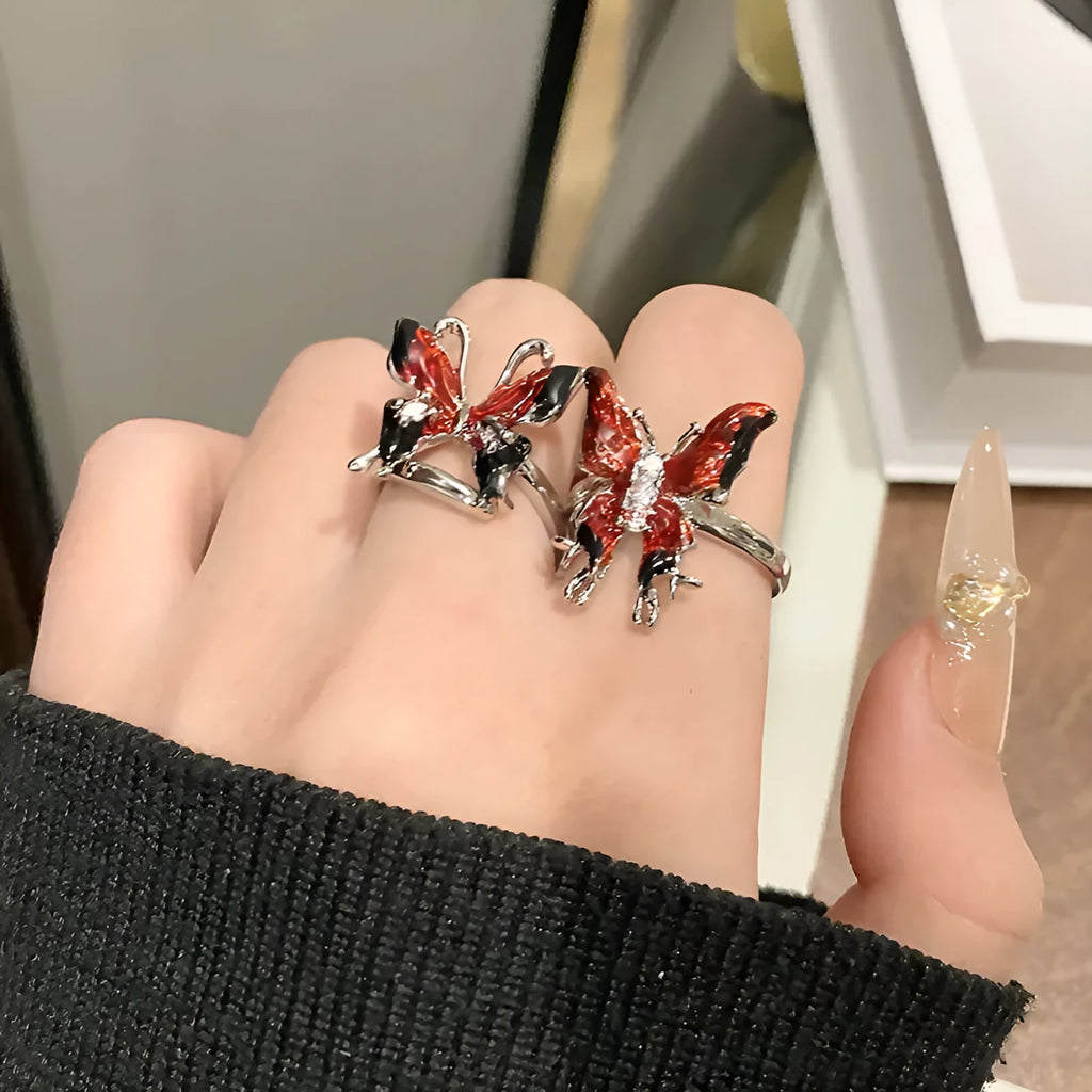 Creative Chinese butterfly copper women's ring with dripping oil treatment in simple style