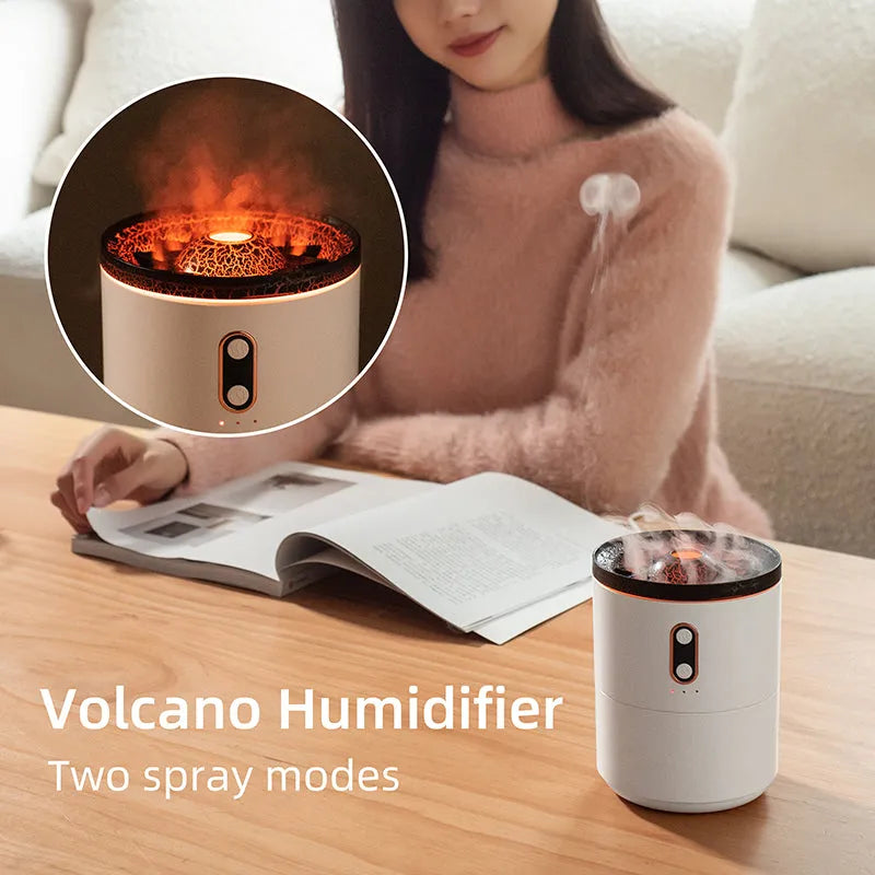 Volcanic Flame USB portable aroma diffuser in Volcano White with two fog outlets and night light