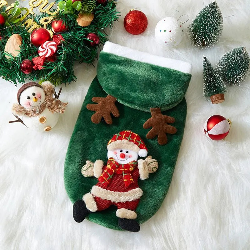 Christmas flannel dog hoodie in red with Santa Claus pattern for small medium dogs