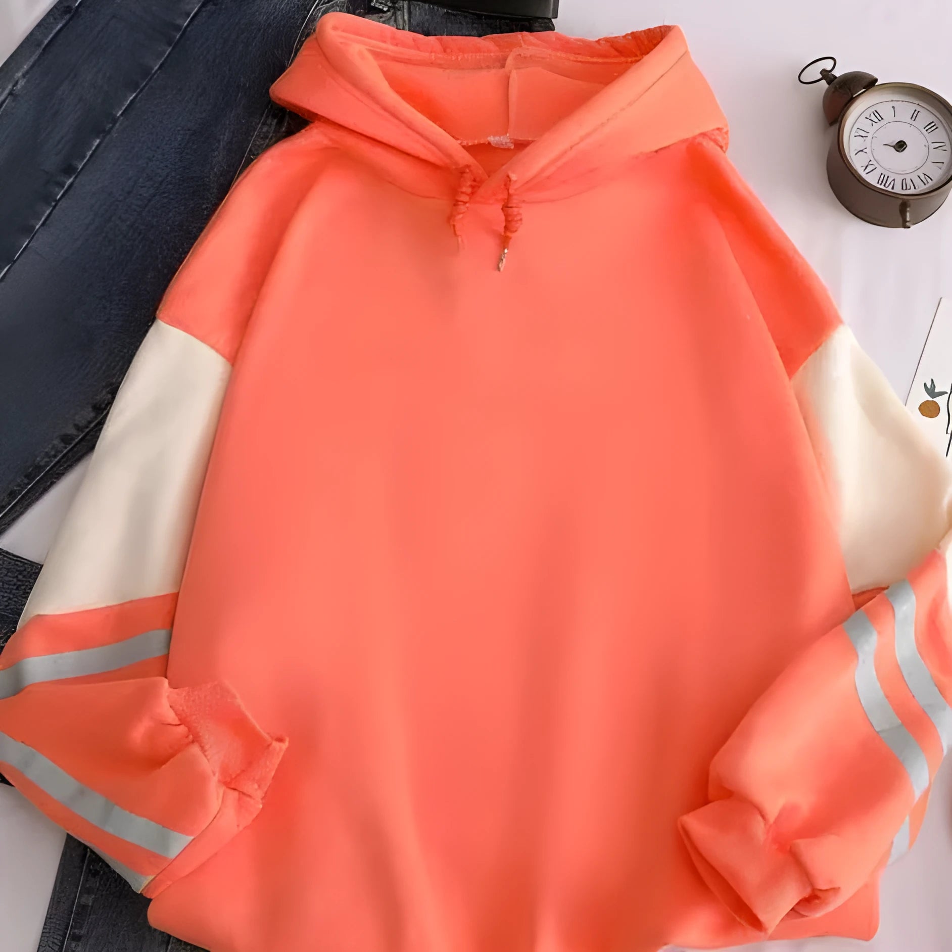 Cross-border design hoodie with contrast colour stitching on sleeves in two-tone colour options