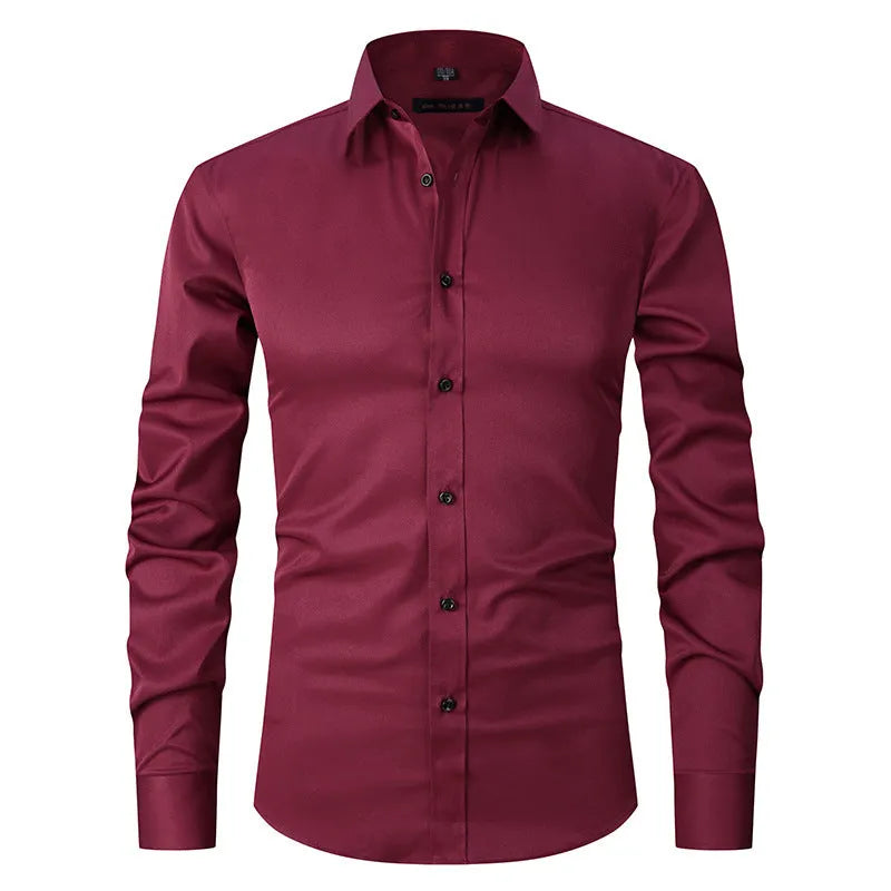 Men's long sleeve work shirt in stretch polyester fabric shown in a variety of colours.