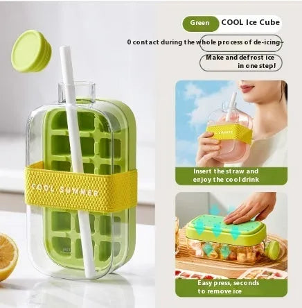 One-click moulding cooling cup with straw, 500ml or 800ml, PP, white green or pink