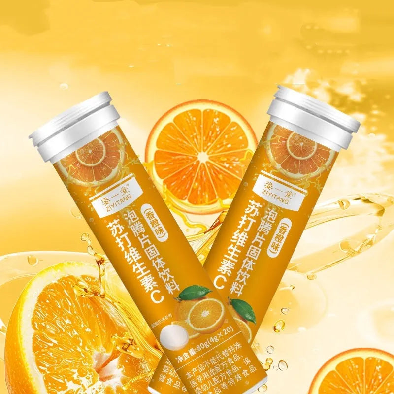 Bottle of orange-flavoured soda VC effervescent tablets, 4g x 20 pieces, solid beverage