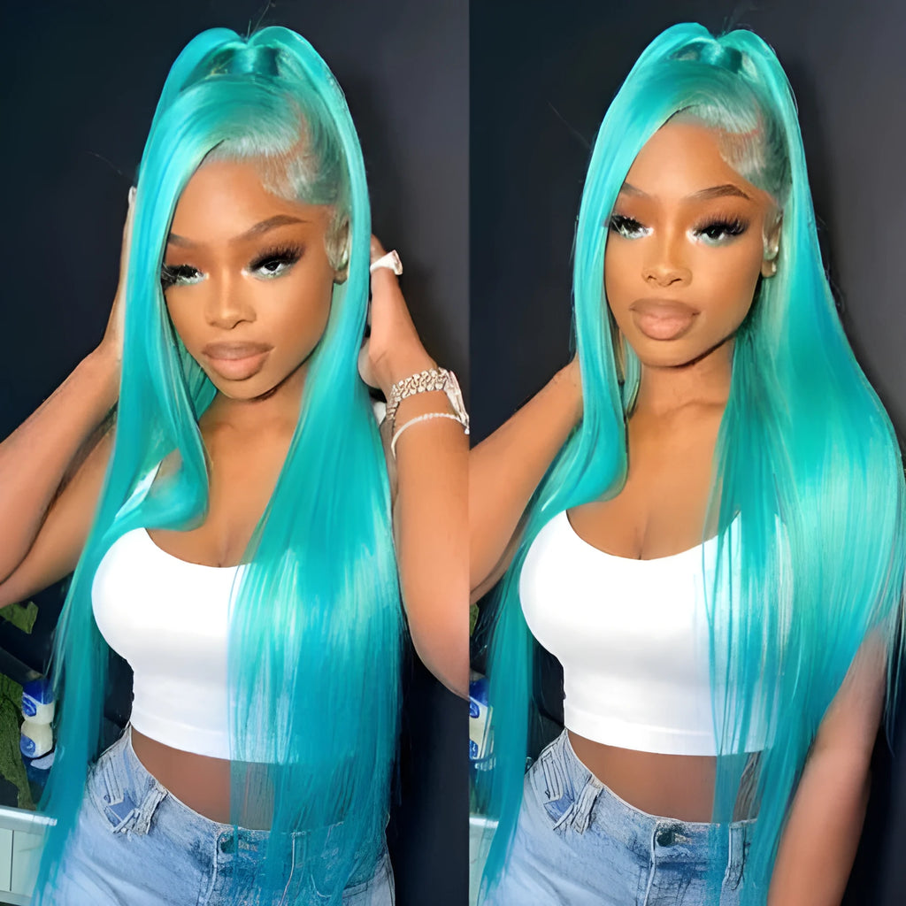 Women's long straight lace front wig 28 inches medium brown K silk fluffy style