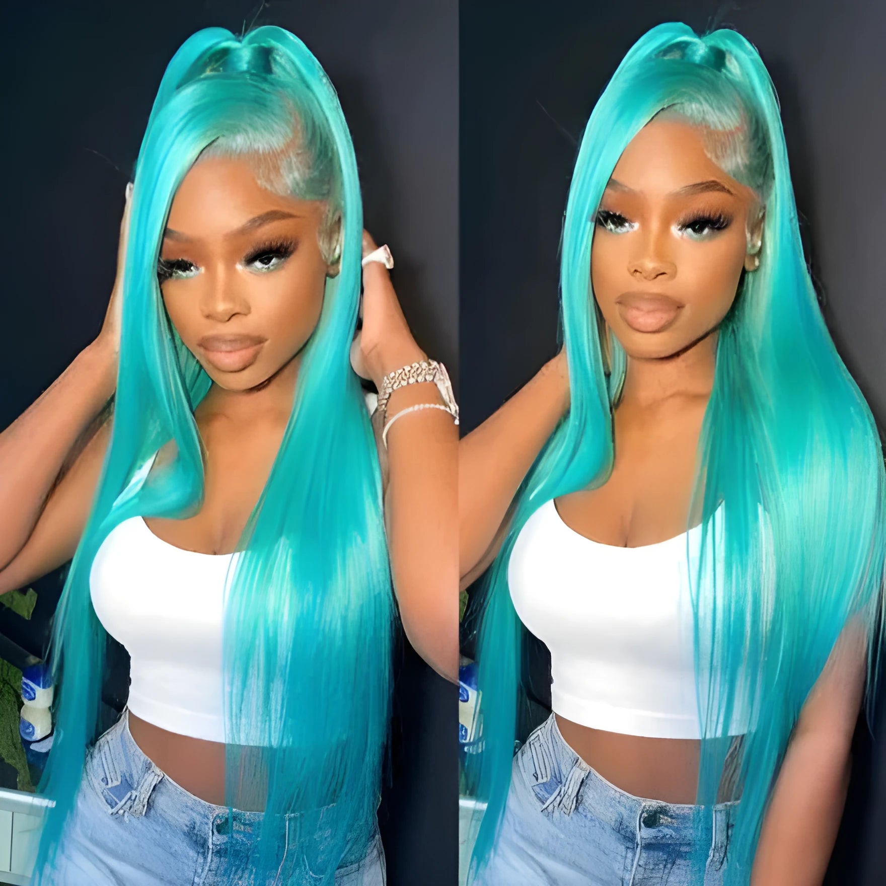 Women's long straight lace front wig 28 inches medium brown K silk fluffy style