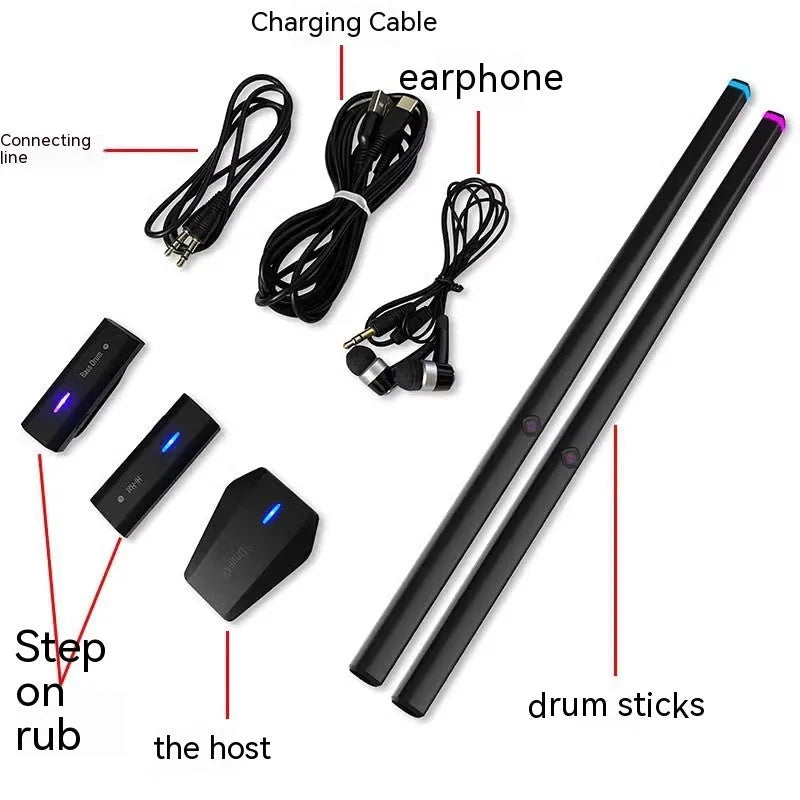 Black somatosensory air drum kit virtual reality entertainment system with wireless technology