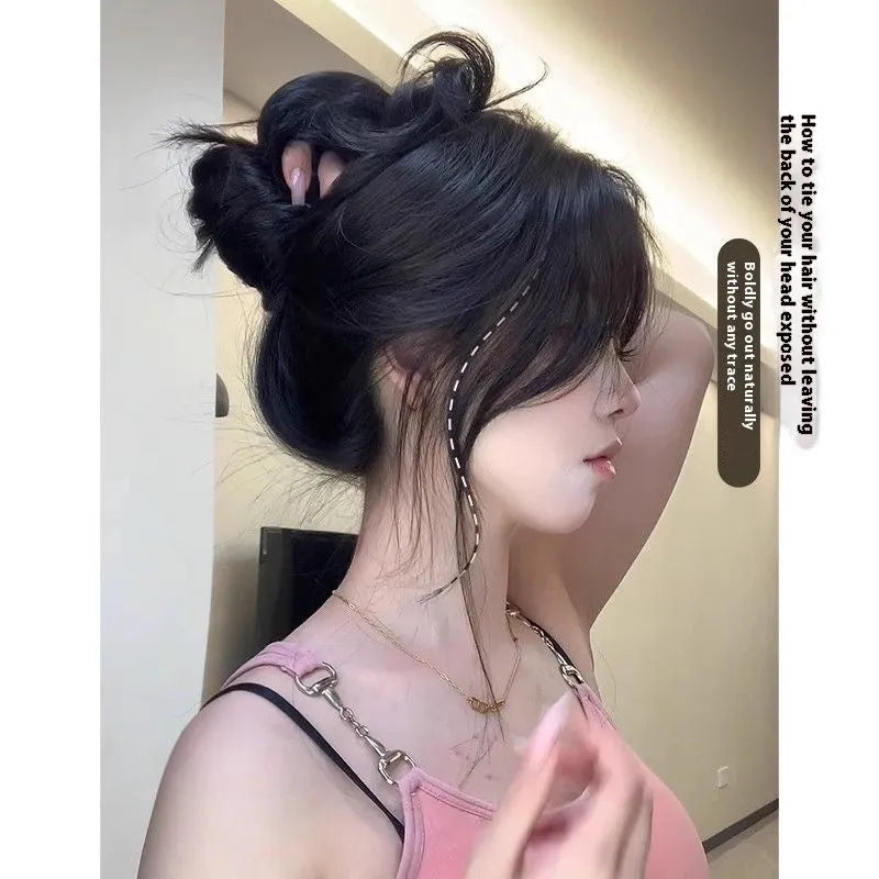 Seamless ultra-thin breathable 65cm big wave natural black wig for ladies, high-temperature fiber hair replacement