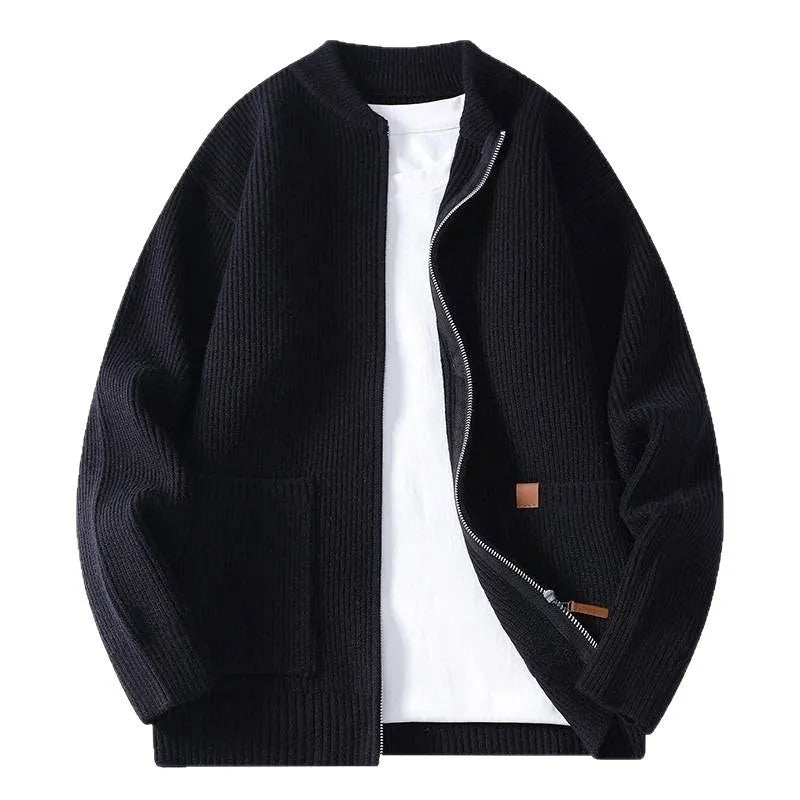 Men's straight-cut striped sweater cardigan jacket in chemical fibre blend available in multiple colours