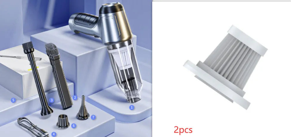 Handheld brushless motor vehicle vacuum cleaner with suction nozzles and charging cable