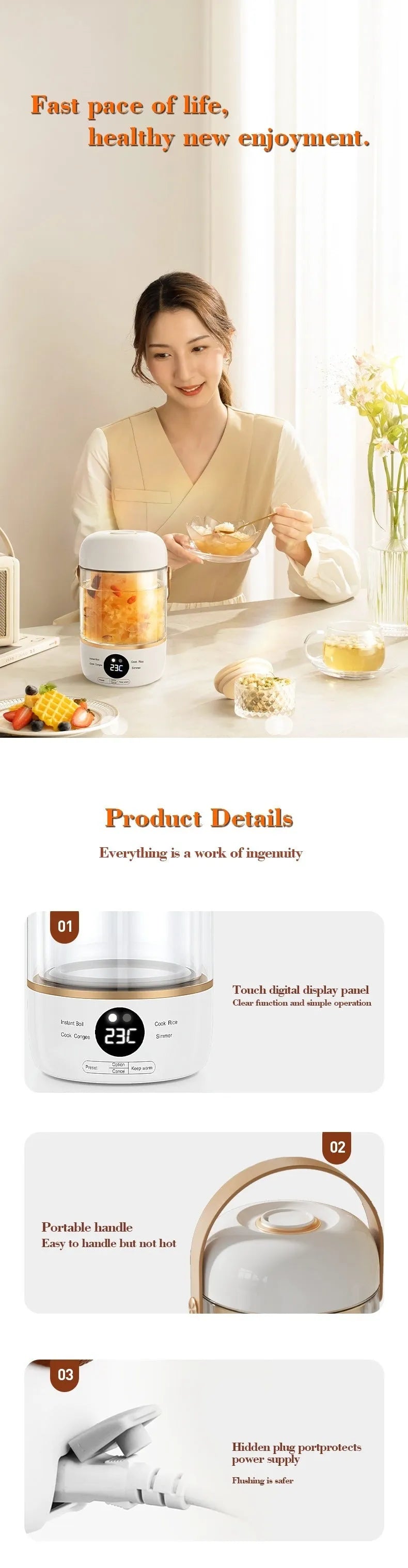 Personal portable electric stew cooker with glass liner in transparent or invisible version, capacity under 1 litre.