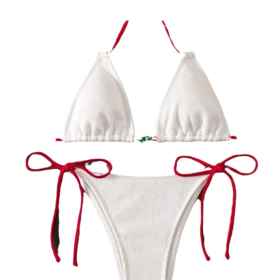 Nylon fabric bikini swimsuit two-piece set in solid colour design available in five colours