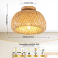 Hand-woven wooden ceiling lamp yellow finish, 30x22cm, with wooden shade and PVC accent, single light source.