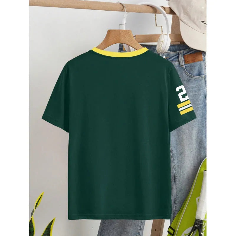 Red loose fit cotton t-shirt with printed letter pattern and short sleeves