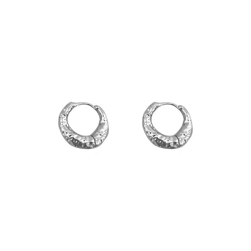 Pair of women's irregular croissant hoop earrings in copper with electroplated silver or gold finish