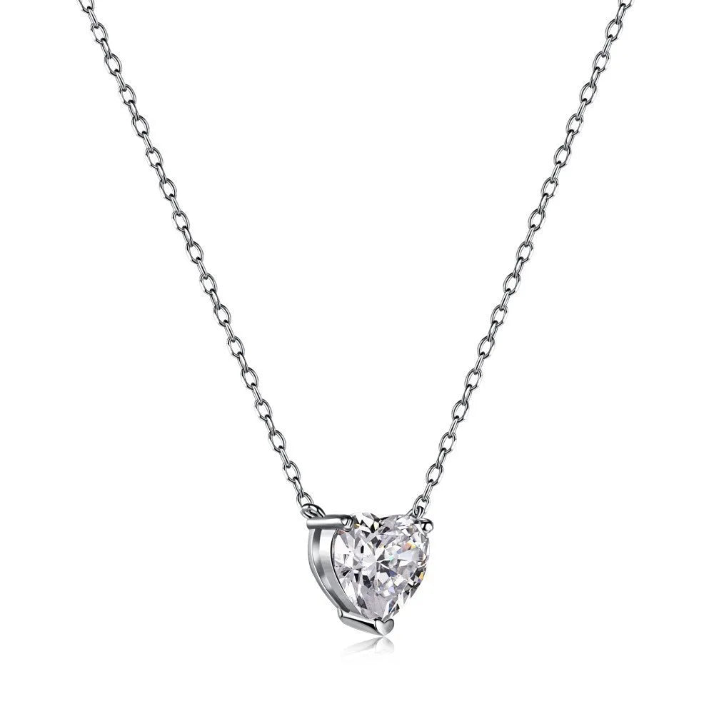 925 silver heart-shaped zircon pendant necklace for women platinum white diamond finish
