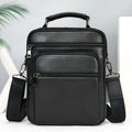 Men's genuine leather shoulder messenger bag black solid colour with visible sewing line details