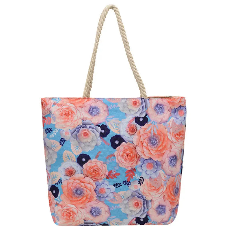 Soft cotton linen canvas shoulder bag with double straps and internal zip compartments