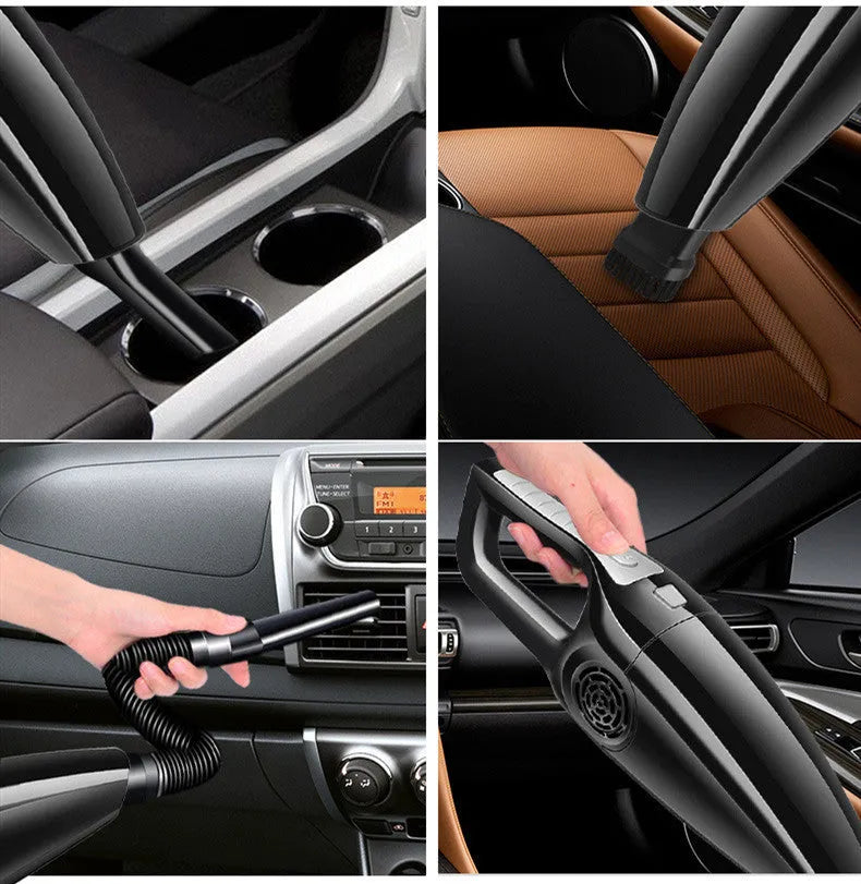 PoHigh Power Hypa black and orange 12V portable car vacuum cleaner with cord.