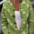 Women's loose fit cardigan coat with a 3D digital printed pattern in a fresh and sweet style.