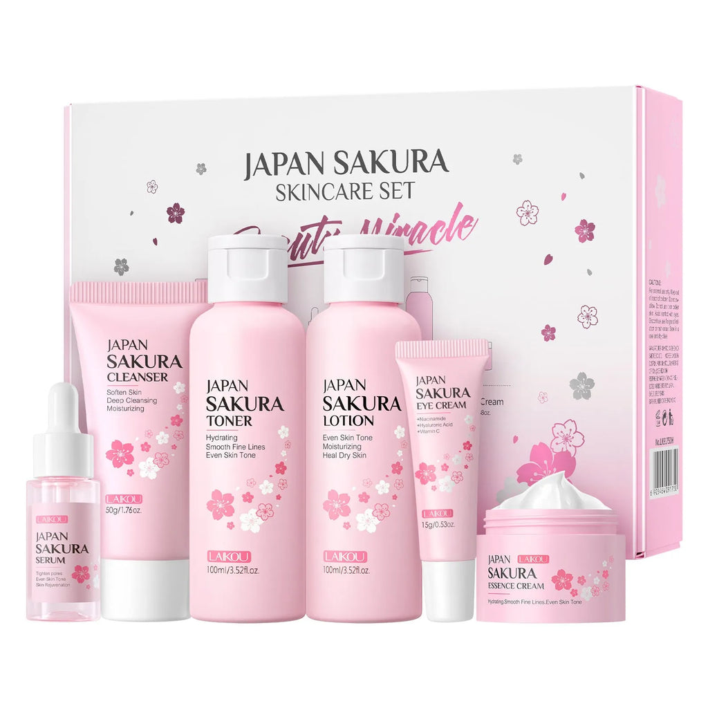 Cherry blossom skin care 6-piece set with cleansing and brightening products
