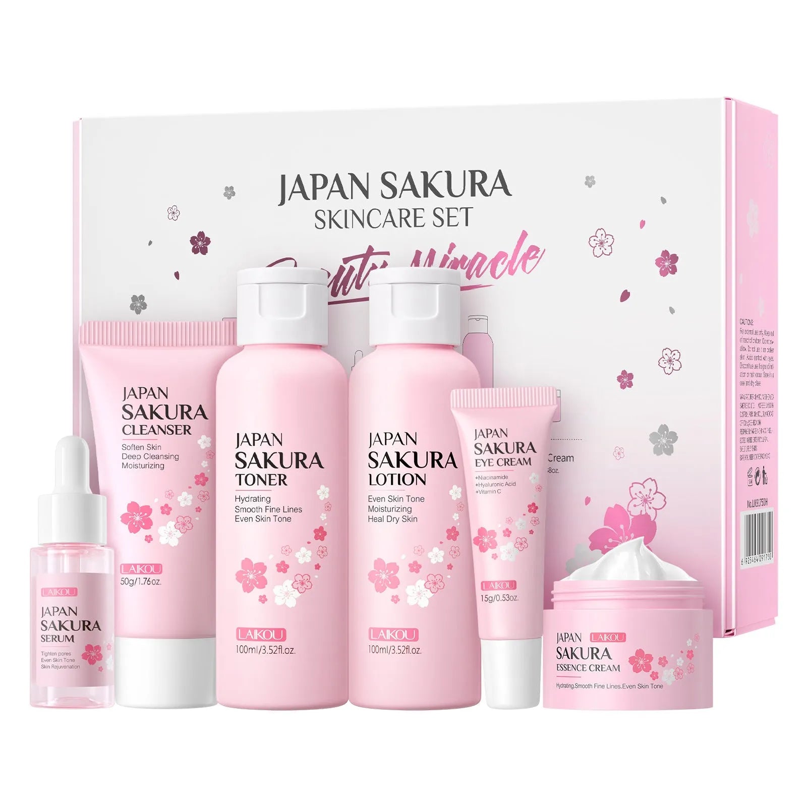 Cherry blossom skin care 6-piece set with cleansing and brightening products