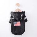 Dog shell jacket in polyester, available in sizes S-5XL, black or waste paper print.