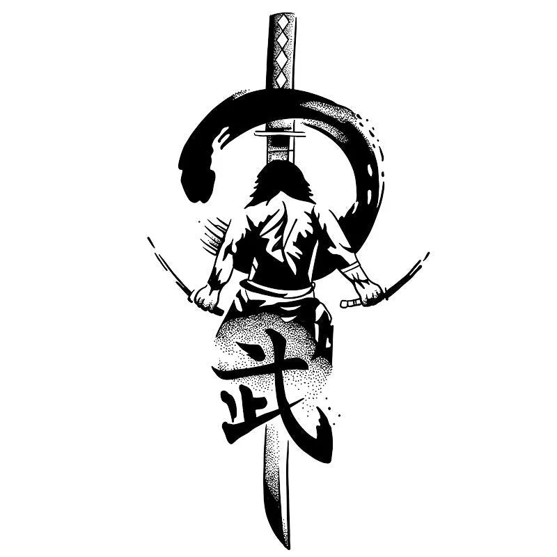 Warrior tattoo sticker with waterproof samurai geometric ornament design 11x18cm