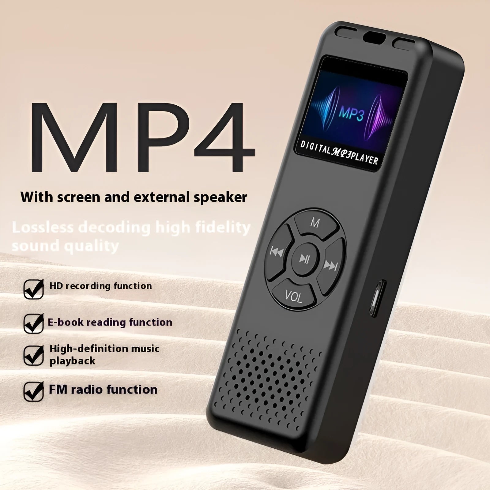 Compact MP3 player with recording pen, Bluetooth, speaker, black/white, 8.4cm x 3cm x 1.3cm
