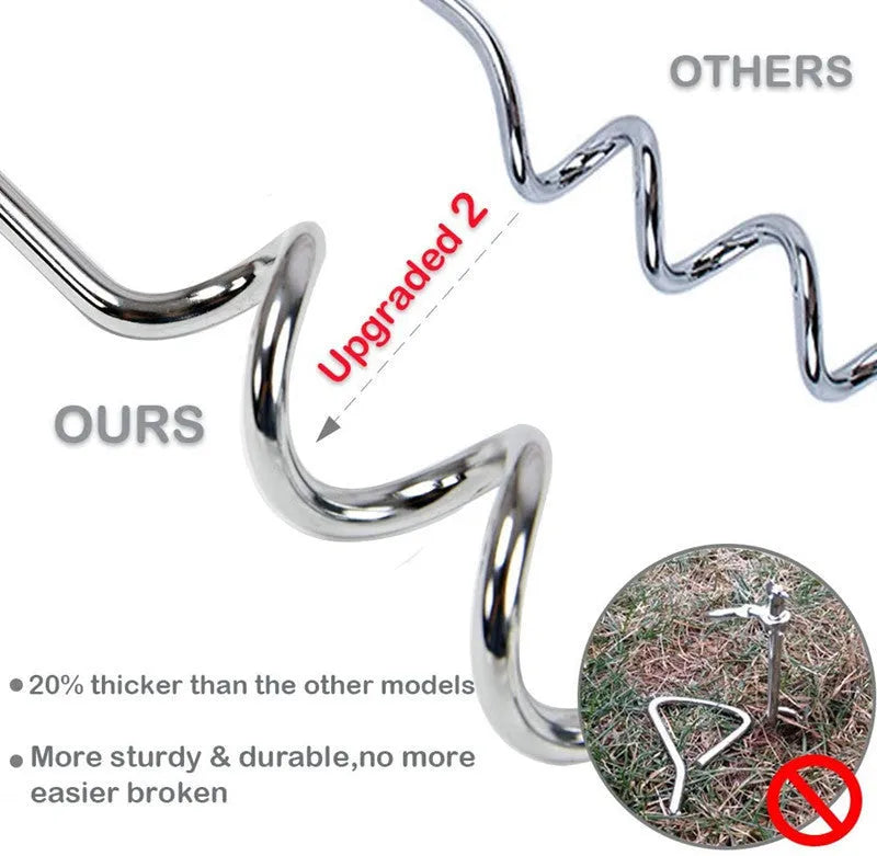 Steel spiral dog tie out stake measuring 8mm diameter by 40cm length with rust-resistant finish