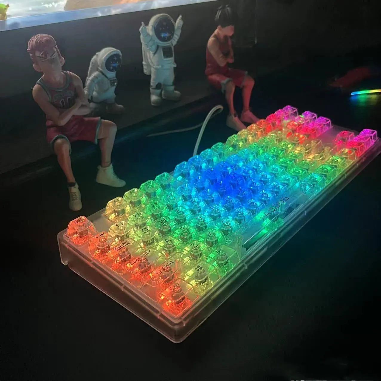 132 transparent plastic key caps arranged for mechanical keyboard replacement