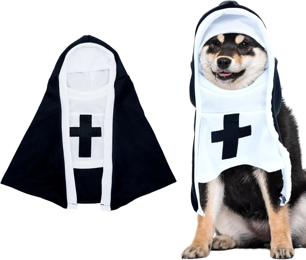 Black and white nun costume for small to medium dogs on Halloween