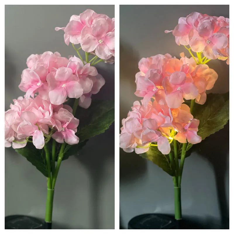 Solar hydrangea garden lights in five colours with rubber construction for outdoor decoration
