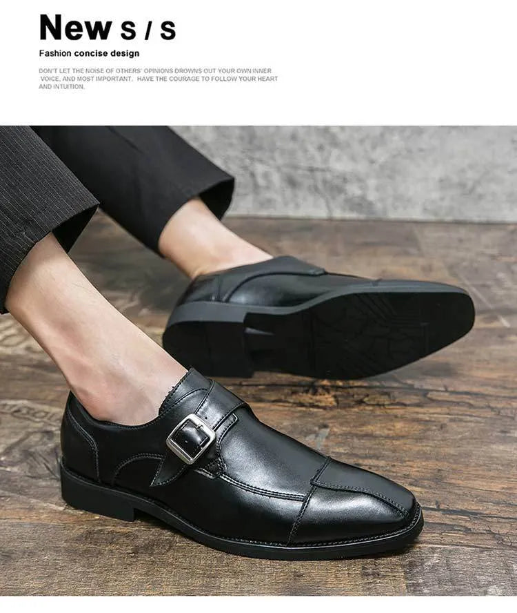 Men's brown blue British style casual shoes with buckle closure and tall crown upper