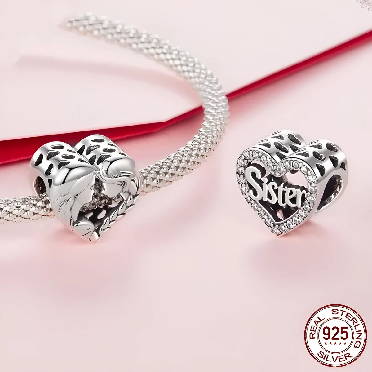 S925 silver Love Sisters charm bead, 1.0x1.1cm with 0.45cm hole, oxidation finish SCC3060