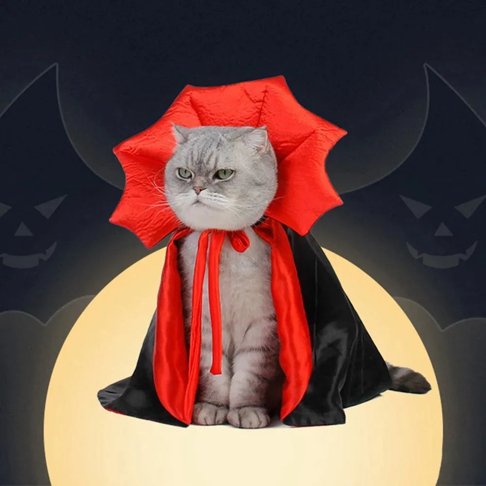 Halloween vampire cloak costume for small dog or cat with size chart