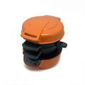 Household breakfast machine with egg cooker ring and sandwich maker in red orange grey colours