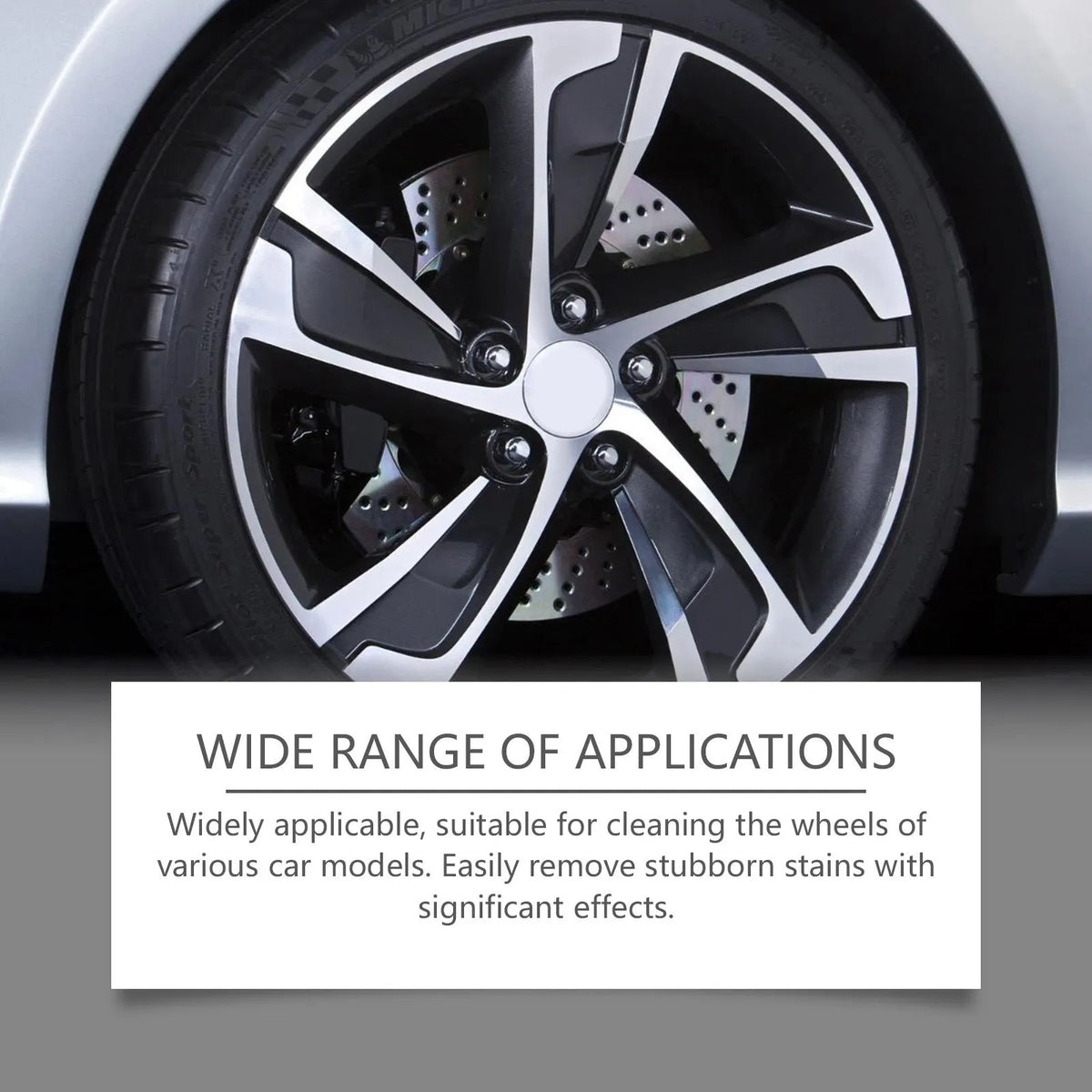 Car tyre cleaner spray bottle with 120ml capacity, designed for decontamination and cleaning.