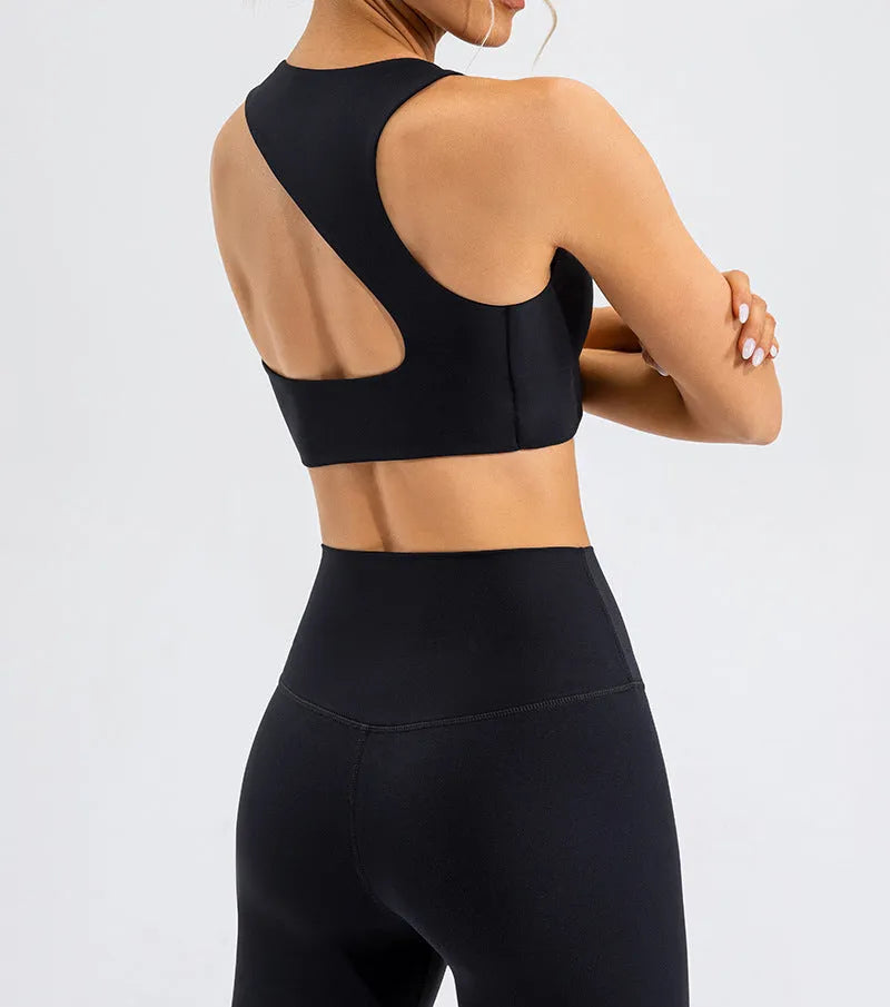 High waist running sports fitness yoga clothes set in Lycra fabric off-white black and dark brown tight fit women
