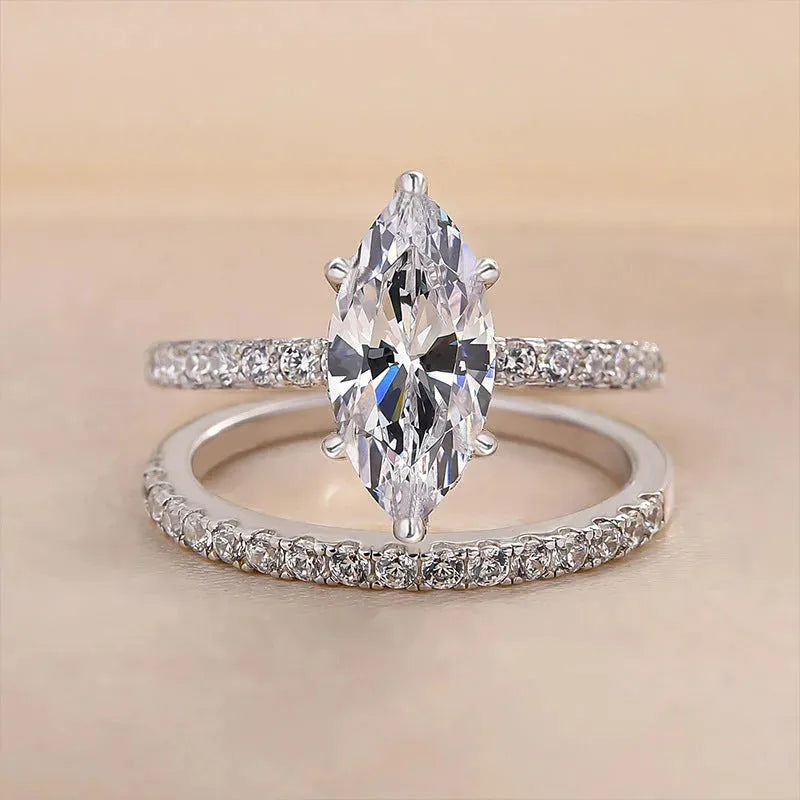 Shiny couple rings with geometric zircon inlay on copper base T0092 white gold colour