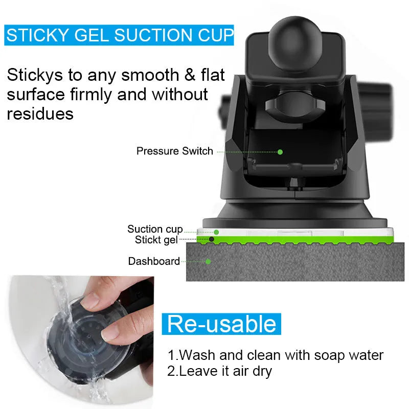 Magnetic suction car phone bracket in grey ABS PVC material on car dashboard