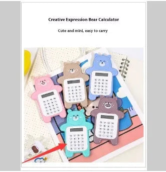 Cartoon bear shaped mini portable calculator in pink colour made of ABS plastic for students