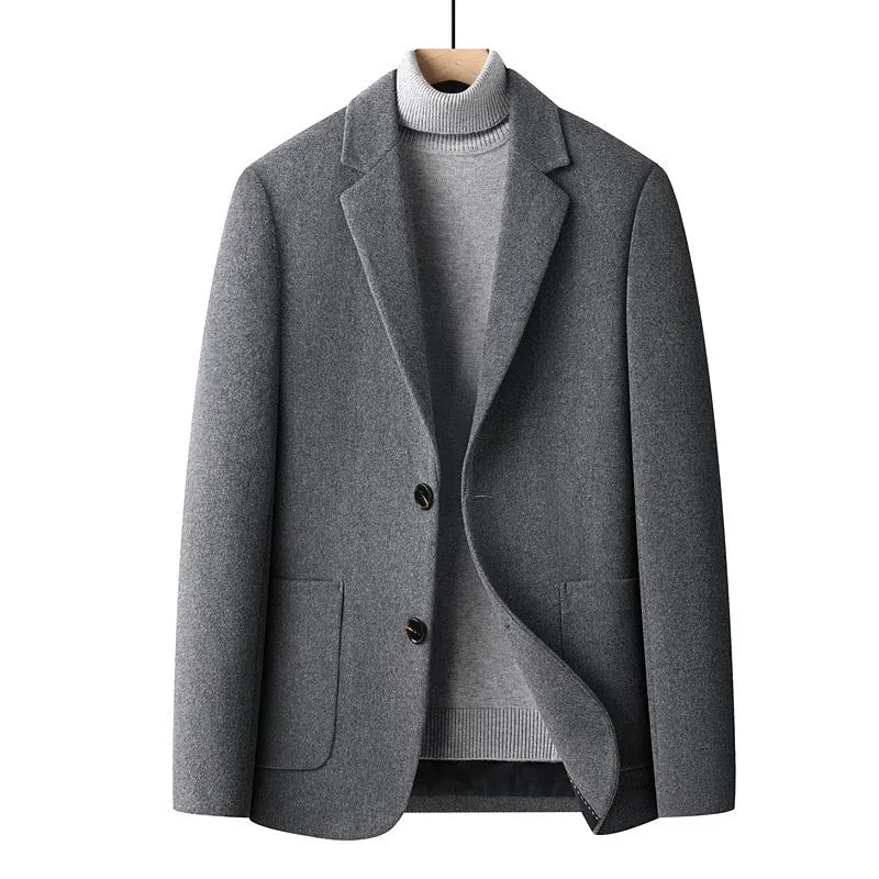 Men's solid colour short wool woolen suit jacket in slim fit, available in black, grey, camel, and houndstooth, sized M to 4XL