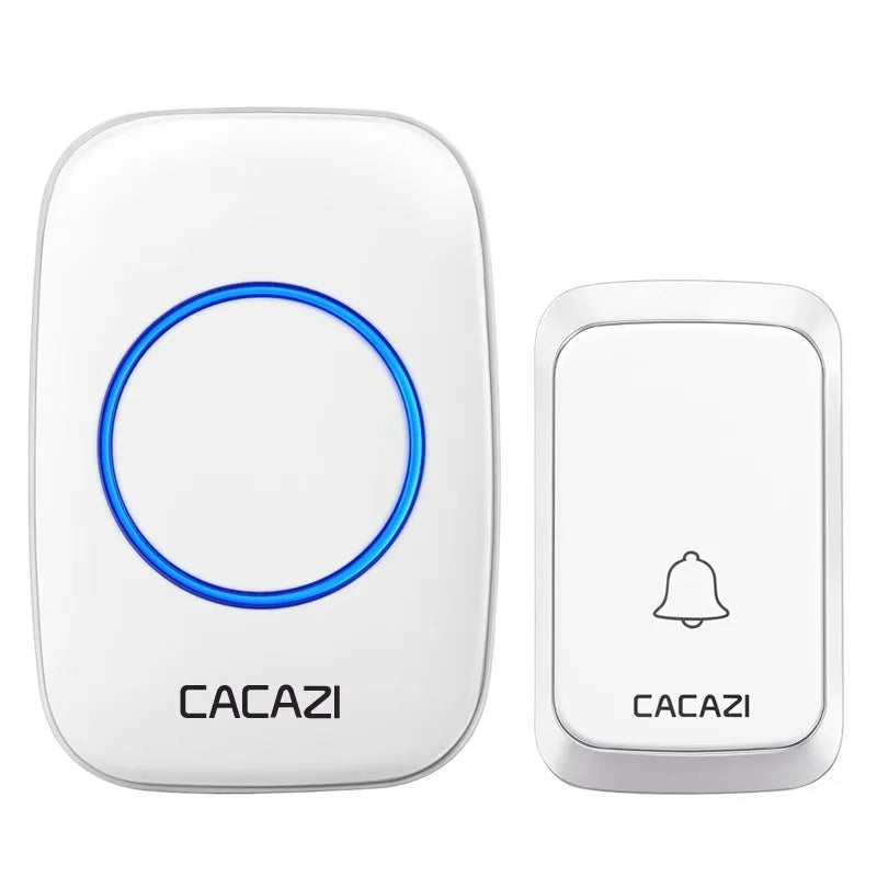 Wireless battery-powered DC doorbell with 300 metre range, waterproof transmitter, black or white, includes receiver