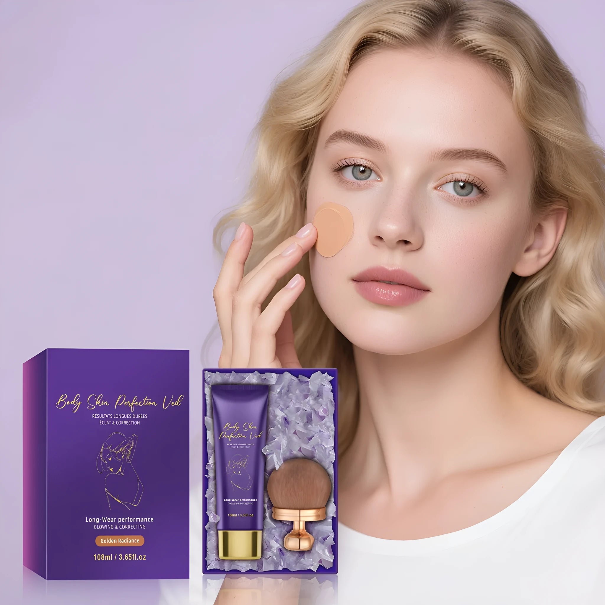 Daily uniform facial foundation cream 108ml with brush applicator in four shades Deep Golden Natural Warm