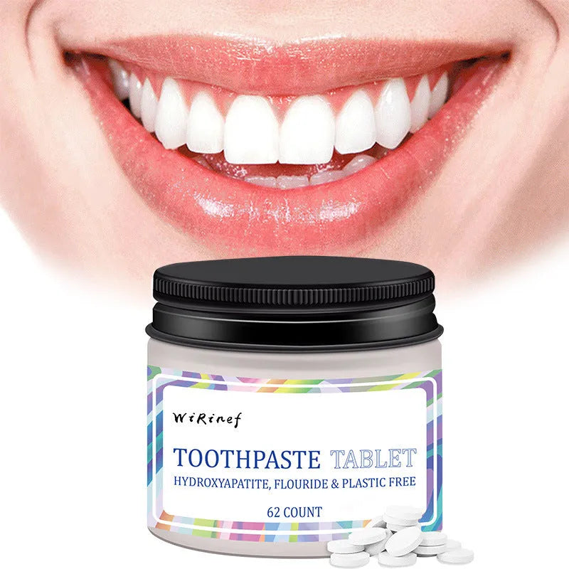 Portable toothpaste tablets in solid TP19 formulation, 62-piece pack for travel oral hygiene