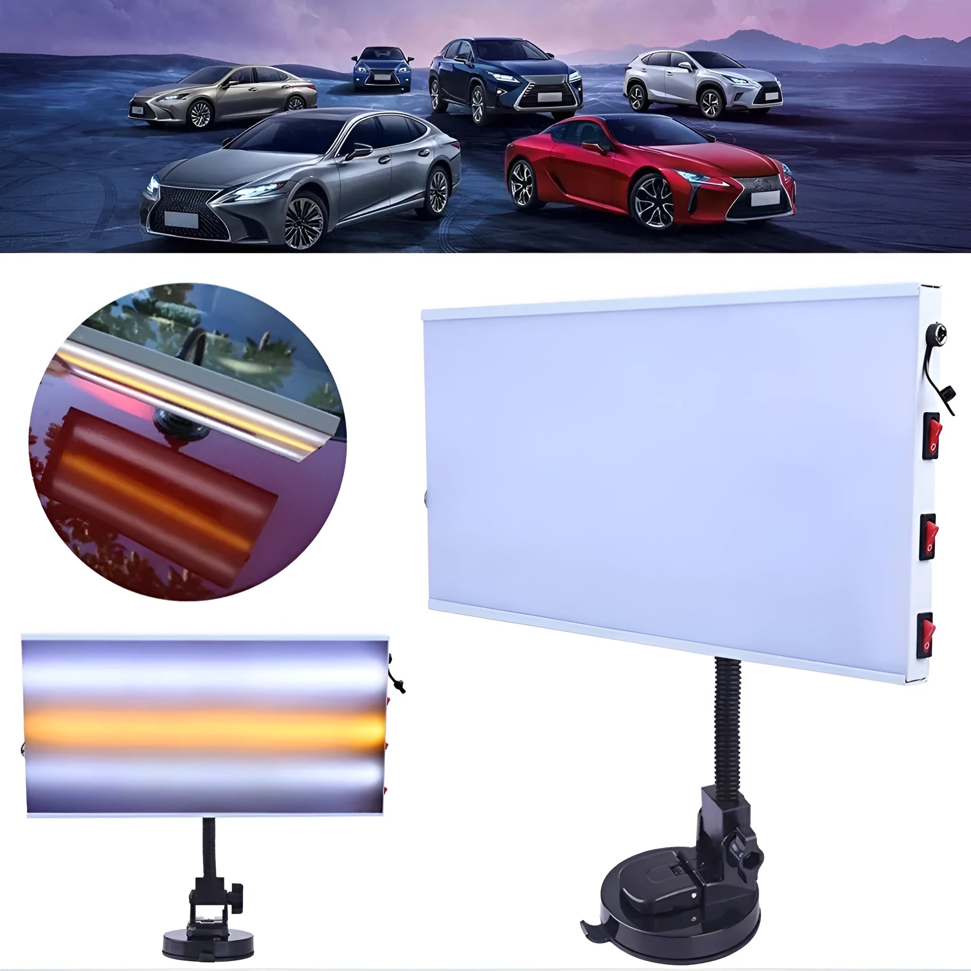 MPT X009 white car dent repair detector kit with concave inspection light and professional tools