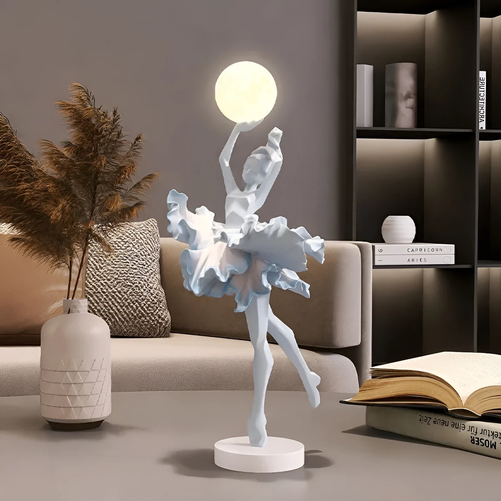 Art girl themed resin night lamp ornament with USB charging in black gold, white, pink, or light blue.